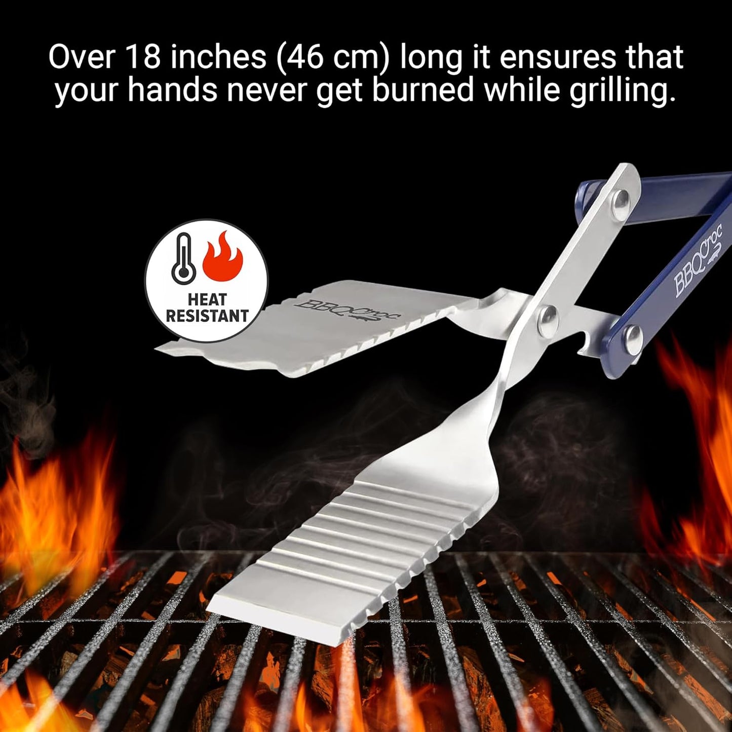 BBQ Croc 3-in-1 Barbecue Tool Pack - 15-inch & 18-inch with Light - Extra Light Tongs, Spatula and Grill Scraper (18 inch + 15 inch with Flashlight)
