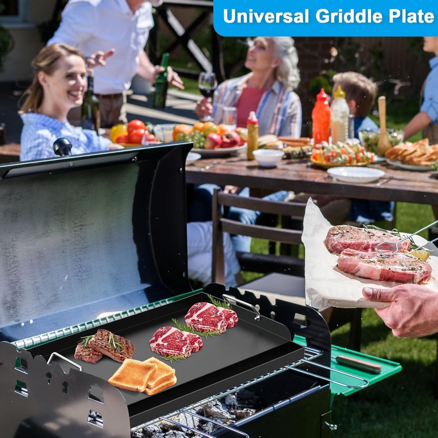 LS'BABQ Universal Flat Top Griddle for Gas/Electric/Charcoal Grills, 25" x 16.5" Nonstick Carbon Steel Cooking Griddle for Weber, Nexgrill, Charbroil, Camp Chef,Kenmore Skillet Plate Teppanyaki Insert
