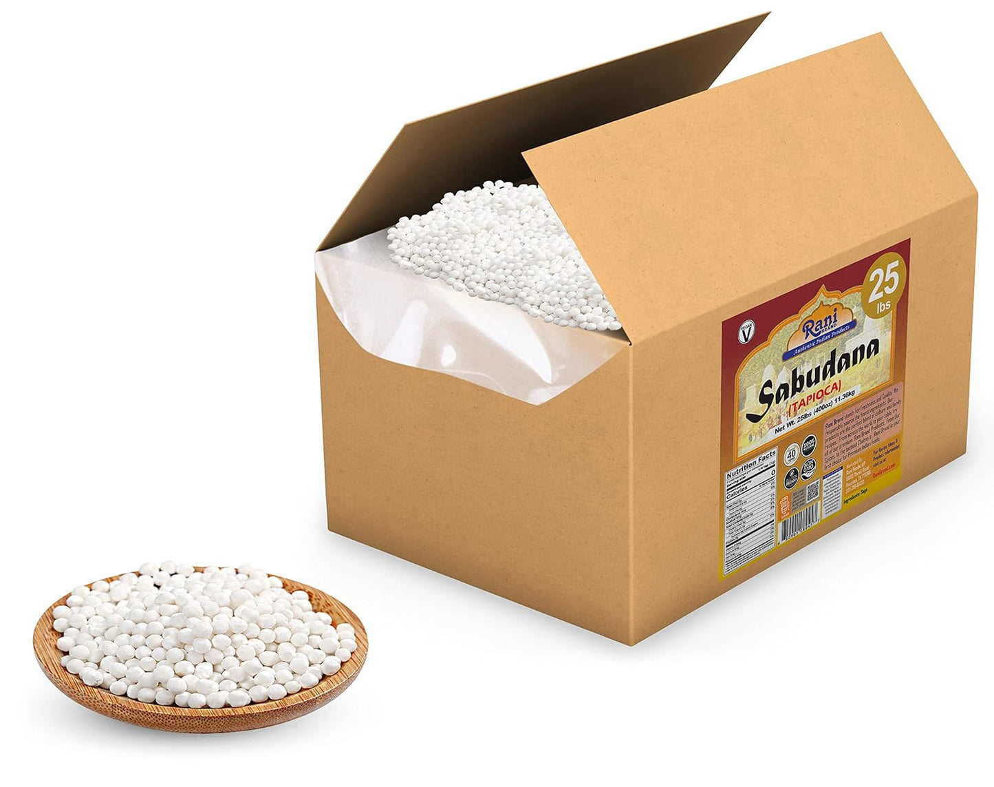 Rani Sabudana (Tapioca/Sago) Pearls 400oz (25lbs) 11.36kg Bulk Box ~ All Natural | Vegan | No Colors | NON-GMO | Indian Origin