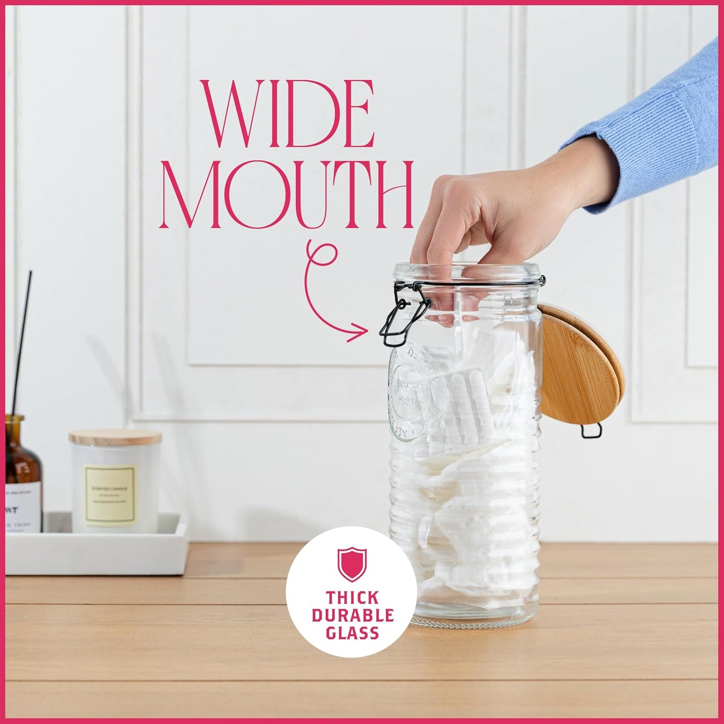 kitchentoolz Glass Storage Canister with Airtight Clasp Lids - Set of 3 Mason Jar Storage Containers for Cereal, Coffee & Rice - 56 Ounce Pantry Organizing Canister Set