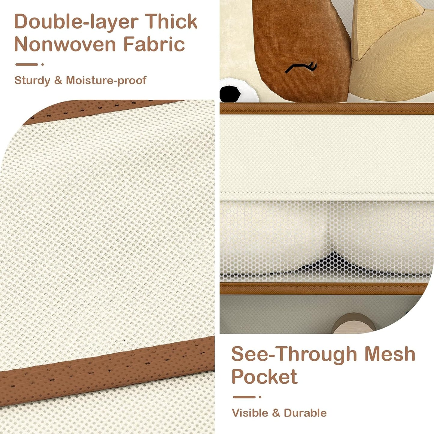 LAMU 1 Pack Over the Door Organizer Hanging with 5 Large Pockets and 10 Mesh Pockets, 44lb Over the Door Storage for Closet, Nursery and Bathroom, Behind the Door Storage with Clothes and Toys, Beige