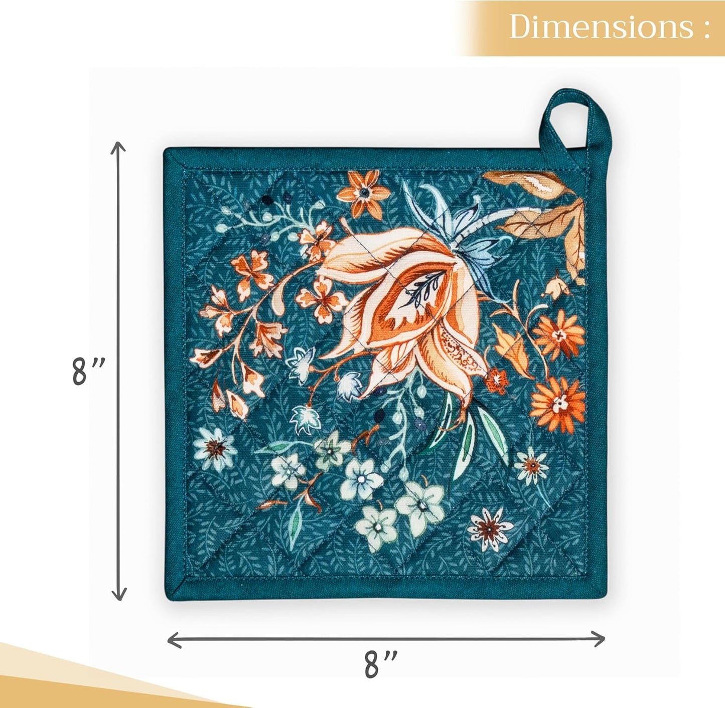 Maison d' Hermine Pot Holders Set 100% Cotton Heat Resistant Potholders 8" x 8" Hot Pads with Loop BBQ, Cooking, Baking, Grilling, Kitchen, Handling Hot Pans (Pack of 2, Luxury Loft-Dark Teal)