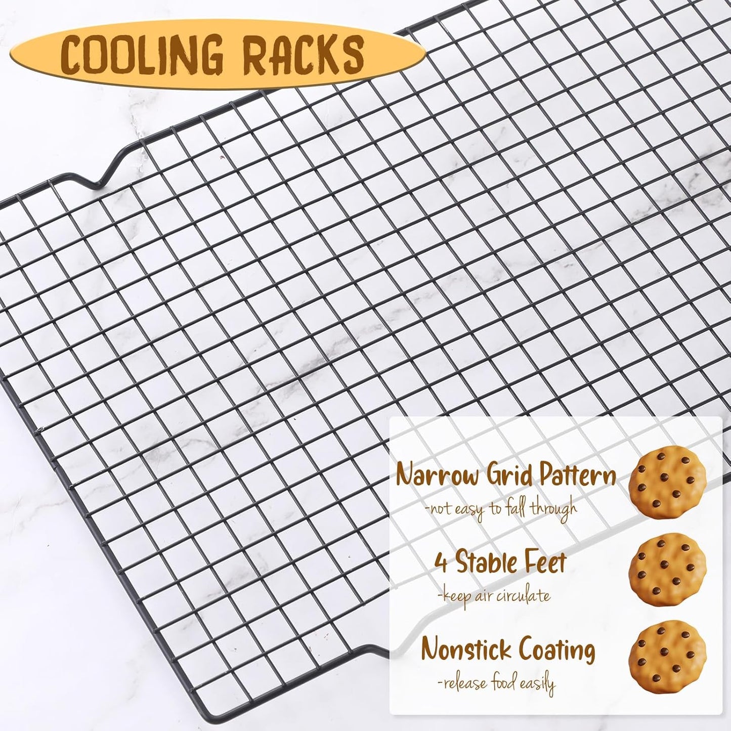 Harloon 3 Pieces Cooling Racks for Cooking and Baking Oven Safe Grid Wire Set Heavy Duty Carbon Steel Nonstick Baking Rack for Roasting Cooking Grilling Drying (16 x 9.8 Inch)