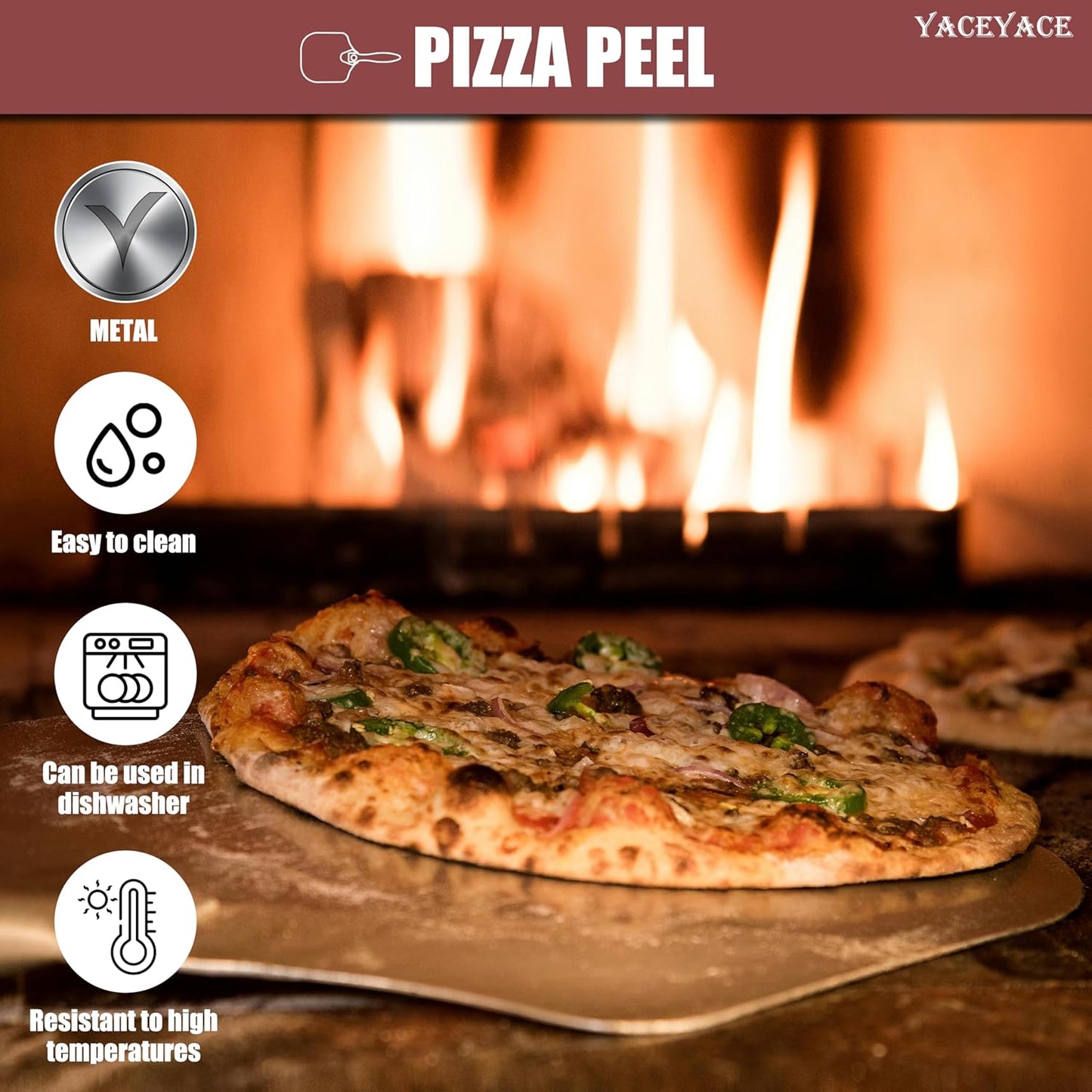 Metal Pizza Paddle, 12-inch Metal Pizza Turning Peel, Aluminum Pizza Spatula Paddle with Foldable Wooden Handle