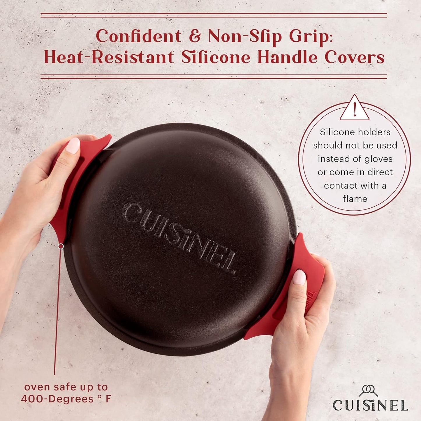 Cuisinel Cast Iron Dutch Oven - 5-Quart Deep Pot - Preseasoned 2-in-1 Multi-Cooker - Combo Lid Doubles as 10"-inch Skillet Frying Pan + Silicone Handle Covers + Scraper - Indoor/Outdoor Bread Cookware
