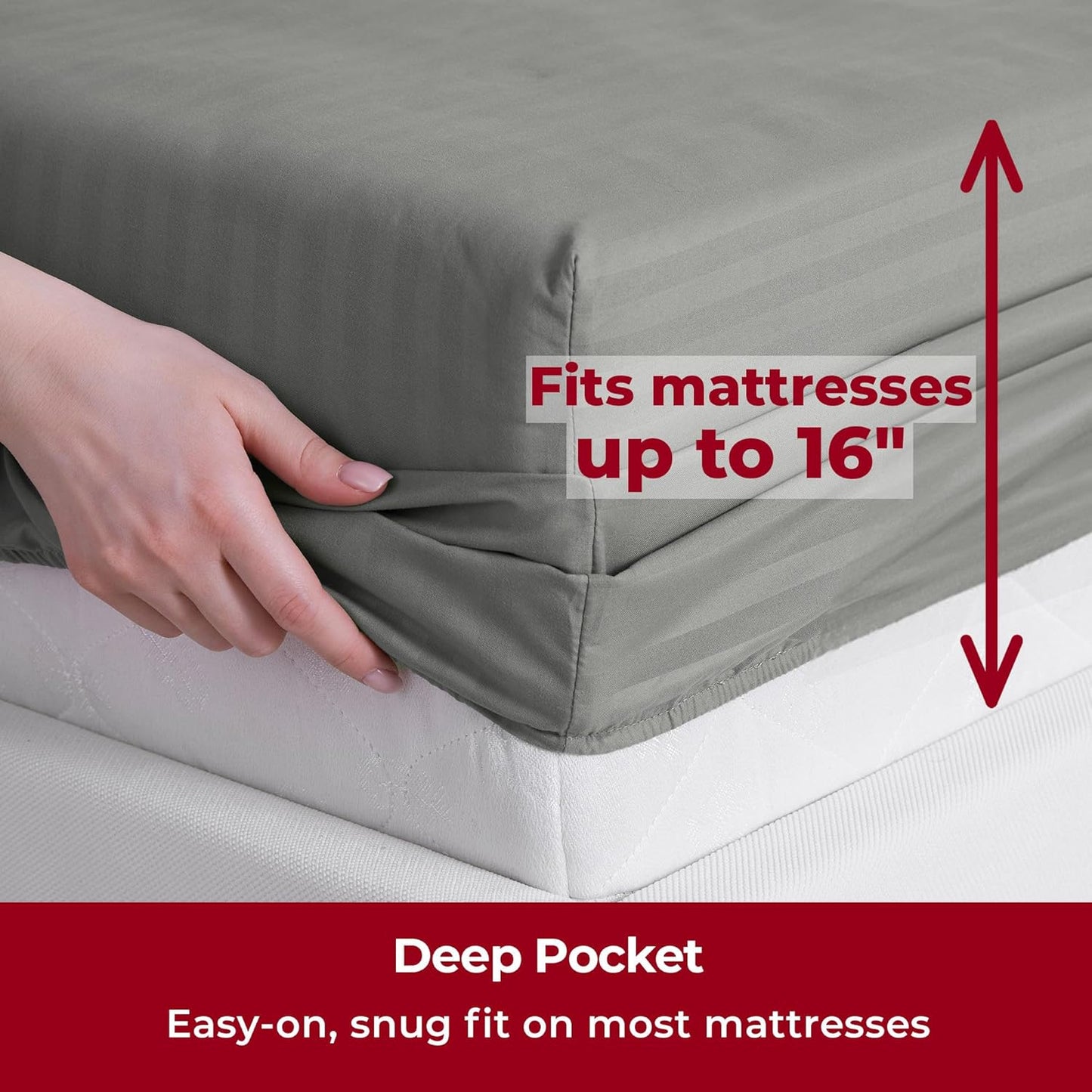 Mellanni Queen Sheets Set - 4 PC Iconic Collection Bedding - Hotel Luxury, Extra Soft, Cooling Bed Sheets - Wrinkle, Fade, Stain Resistant (Queen, Striped Gray/Silver)