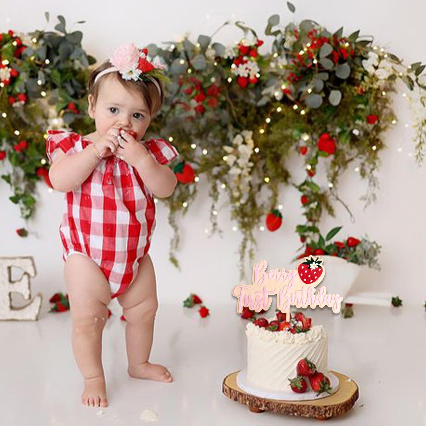 Strawberry Berry First Birthday Cake Topper - Fruit Themed Cake Topper, Sweet Birthday Cake Decoration for 1st Birthday Party, Anniversary, Baby Shower, Baby Photo Booth Props, Cake Smash…