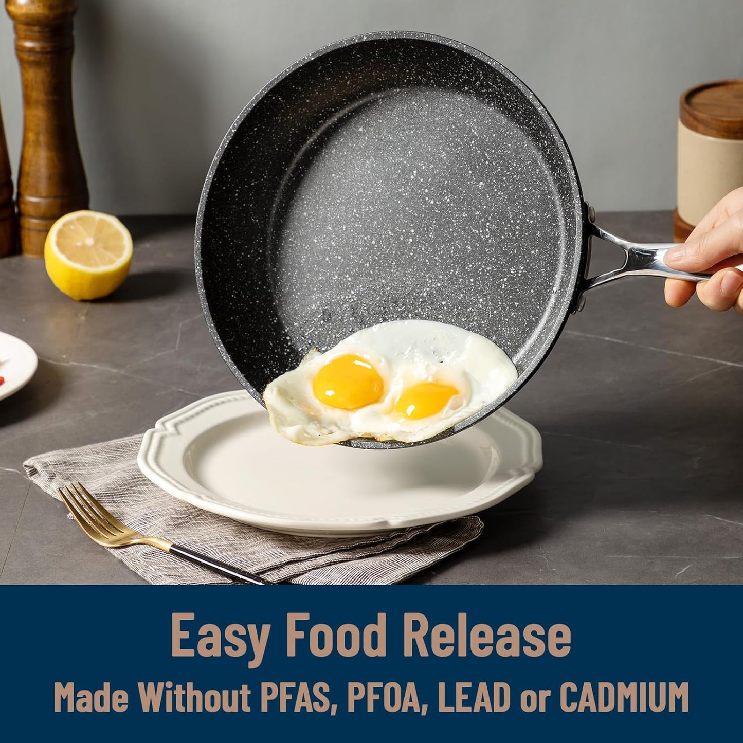 UCC LIFE Non Stick pots and pans set, 9.5" and 12" Kitchen Cookware Pot 2 Piece Set, Stainless Steel Handle, Bottom can Withstand High Temperatures (PFOA PFAS PTFE Free)