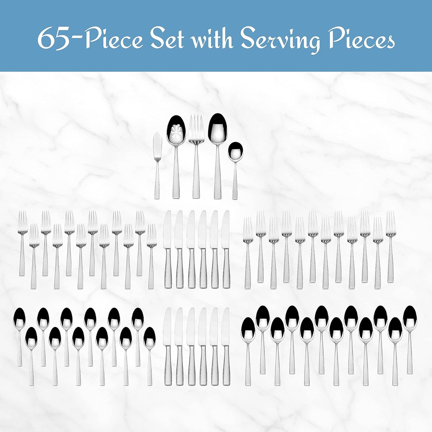 Mikasa, Oliver Gleam Flatware Service for 12, 65 Piece Set, 18/10 Stainless Steel, Silverware Set with Serving Utensils