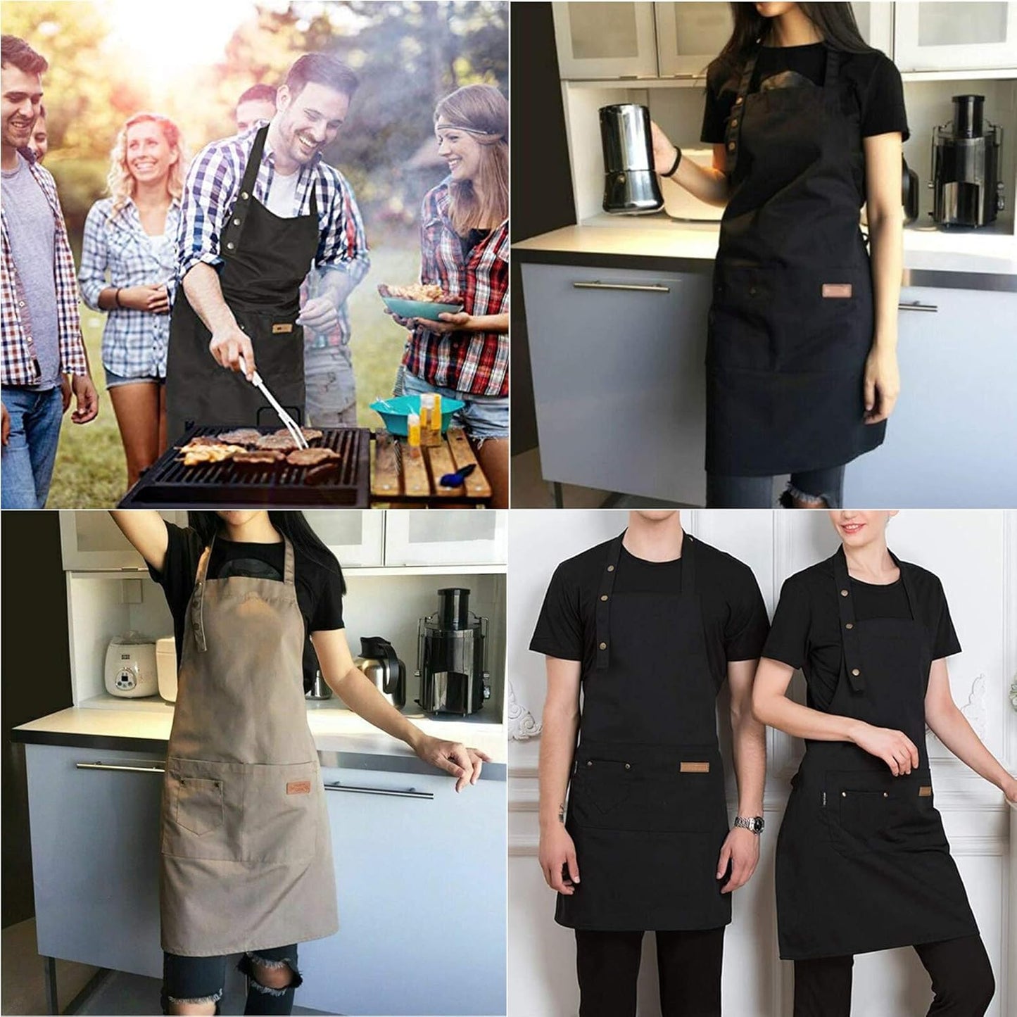 Aprons for Women Men BBQ Chef Cooking Artist Water Drop Resistant Canvas Adjustable Kitchen Apron with Pockets for Unisex Grill Baking Painting Art Stylist Dishwashing Comfortable Aprons (black)