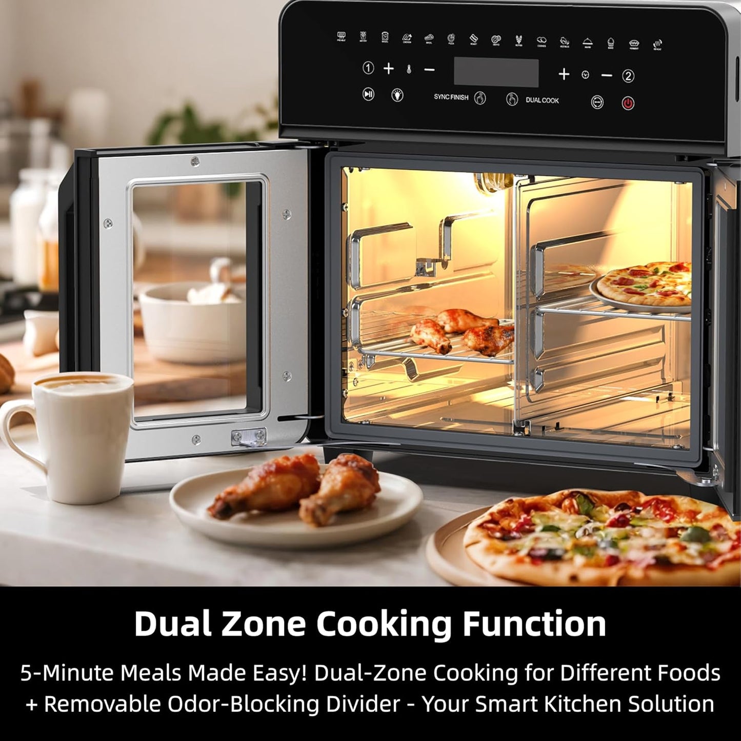 Air Fryer Toaster Oven Combo, 24 QT Fench Door Countertop Toaster Oven, 360 Degree Air Flow, 15 Cooking Functions, Digital Controls, 13 Accessories Included, Stainless Steel Finish