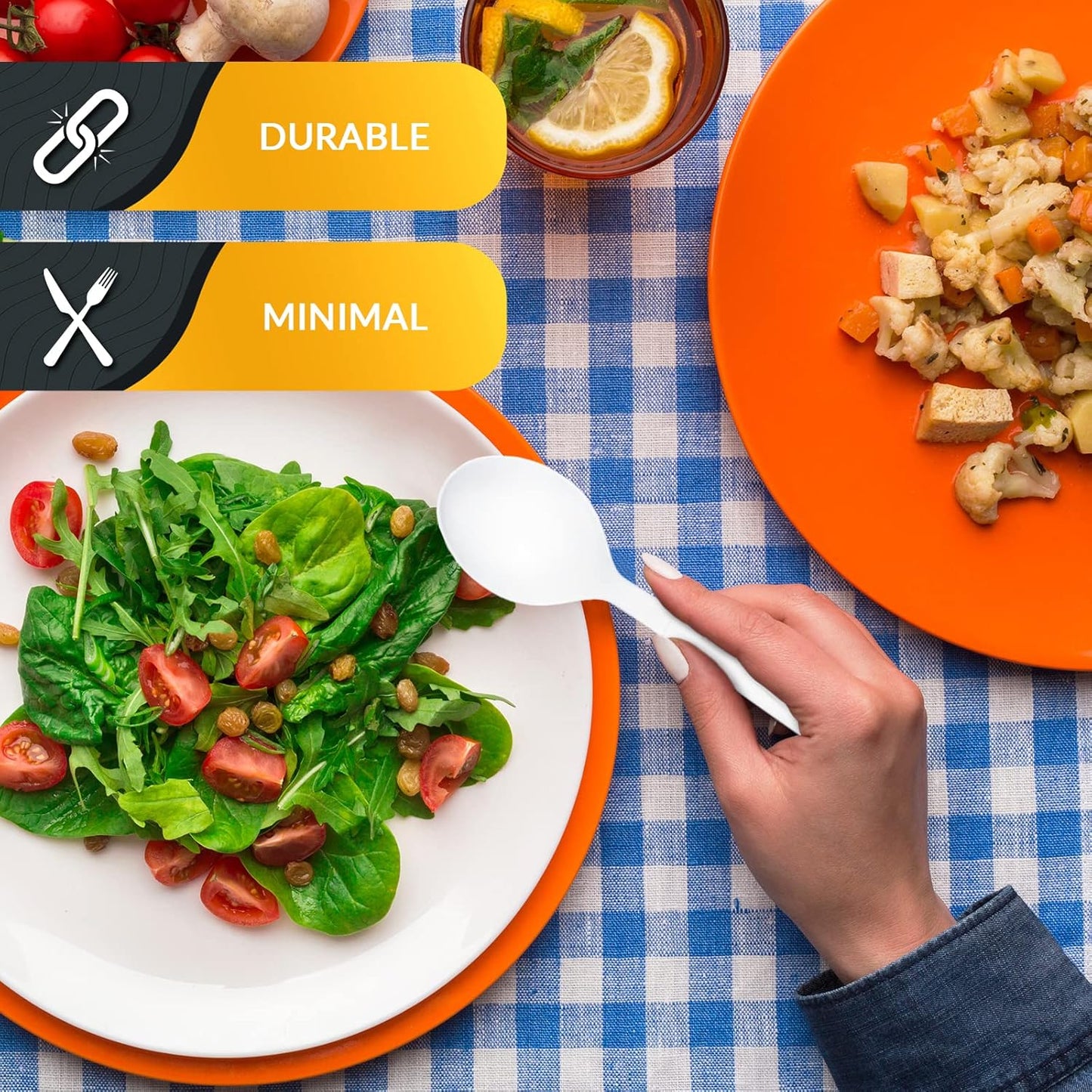 PAMI Heavy Weight Disposable Plastic Soup Spoons [200-Pack] - Bulk King Size Deluxe White Plastic Silverware For Parties, Weddings, Catering Food Stands, Takeaway- Heavy-Duty Single-Use Partyware