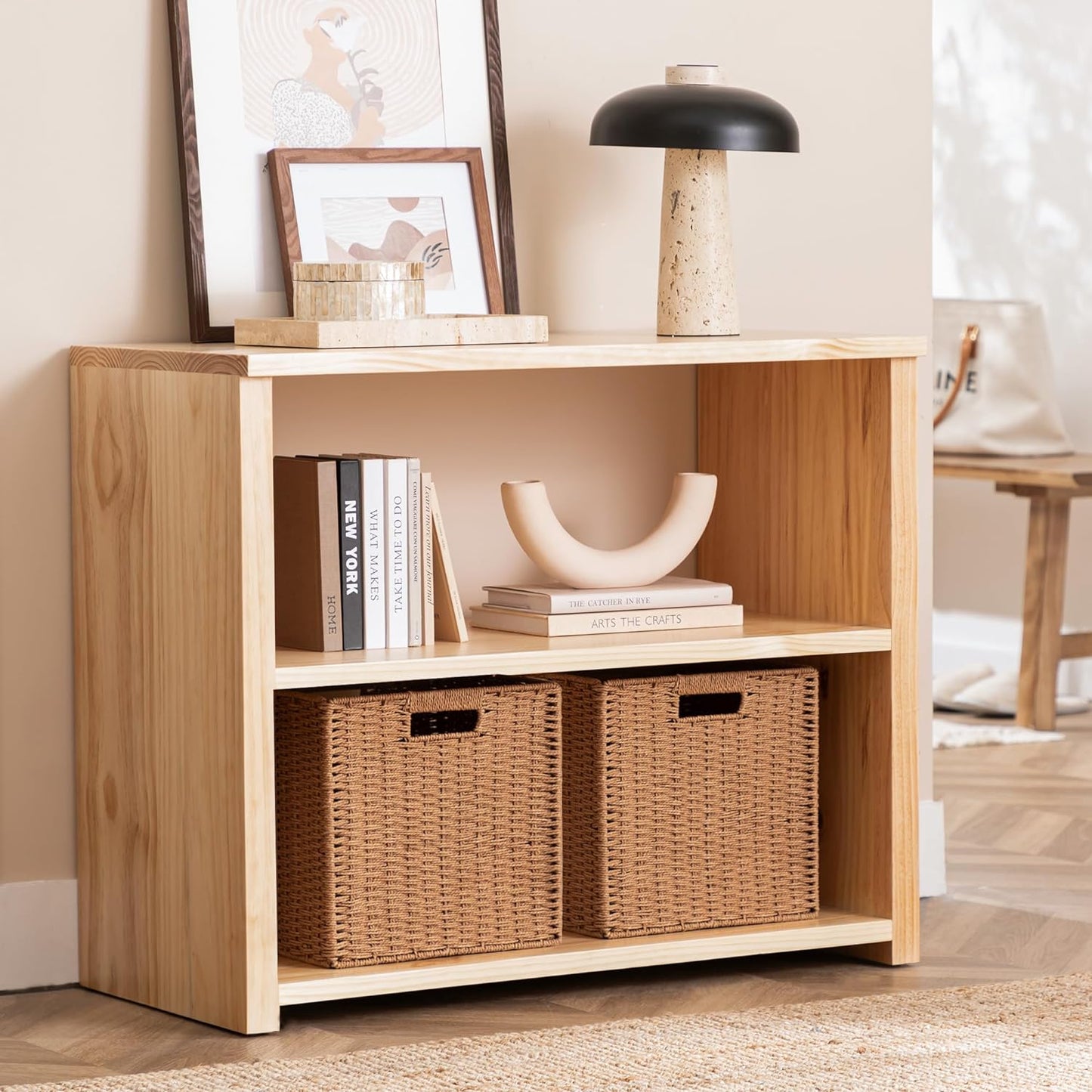 UBBCARE 4 Pack Wicker Basket, 11L×11H×10.5W inch Woven Paper Rope Storage Baskets for shelves, Foldable Cube Storage bin with Handle, Storage Basket for Organizing & Decor, Caramel