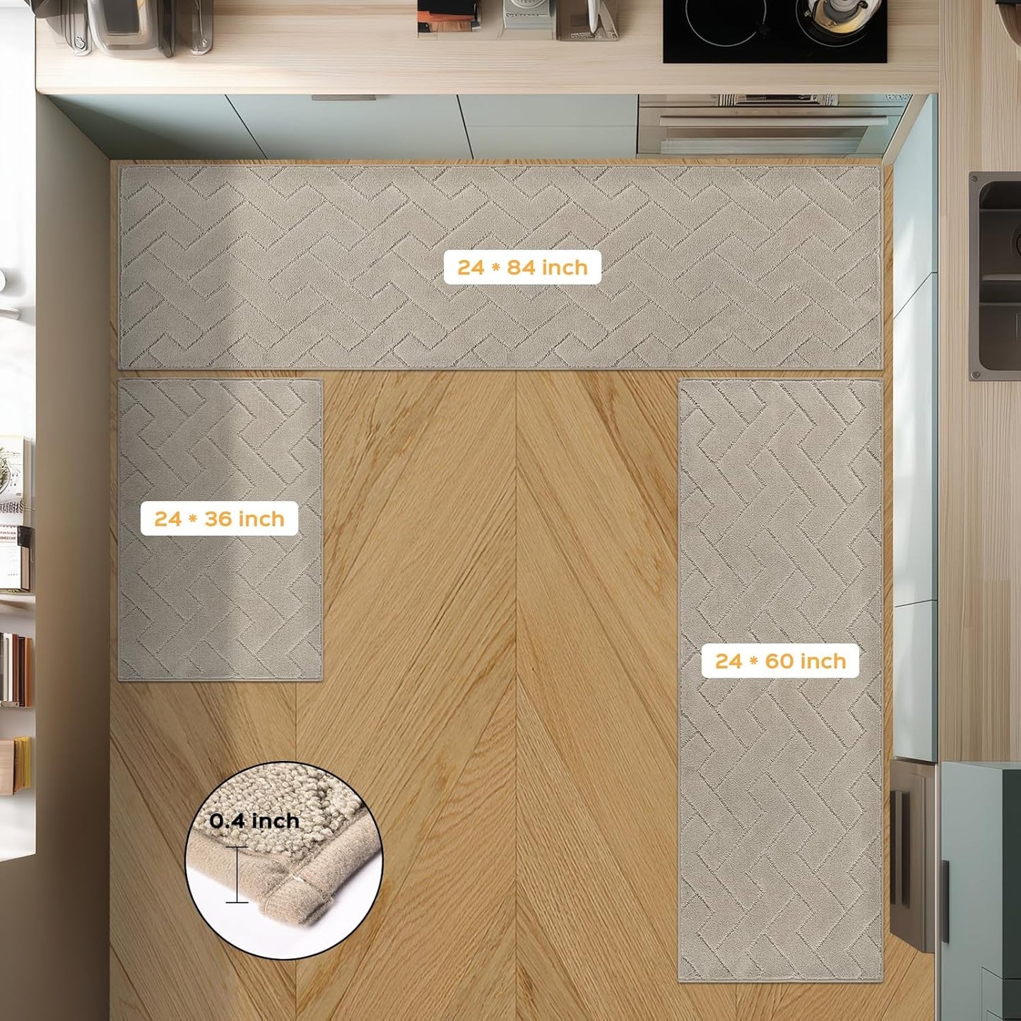 Machine Washable Kitchen Rugs 24" x 36", Non-Slip Kitchen Runner Rugs Mats for Floor, Absorbent Comfort Standing Mats for Kitchen, Sink, Laundry and Hallway, Taupe