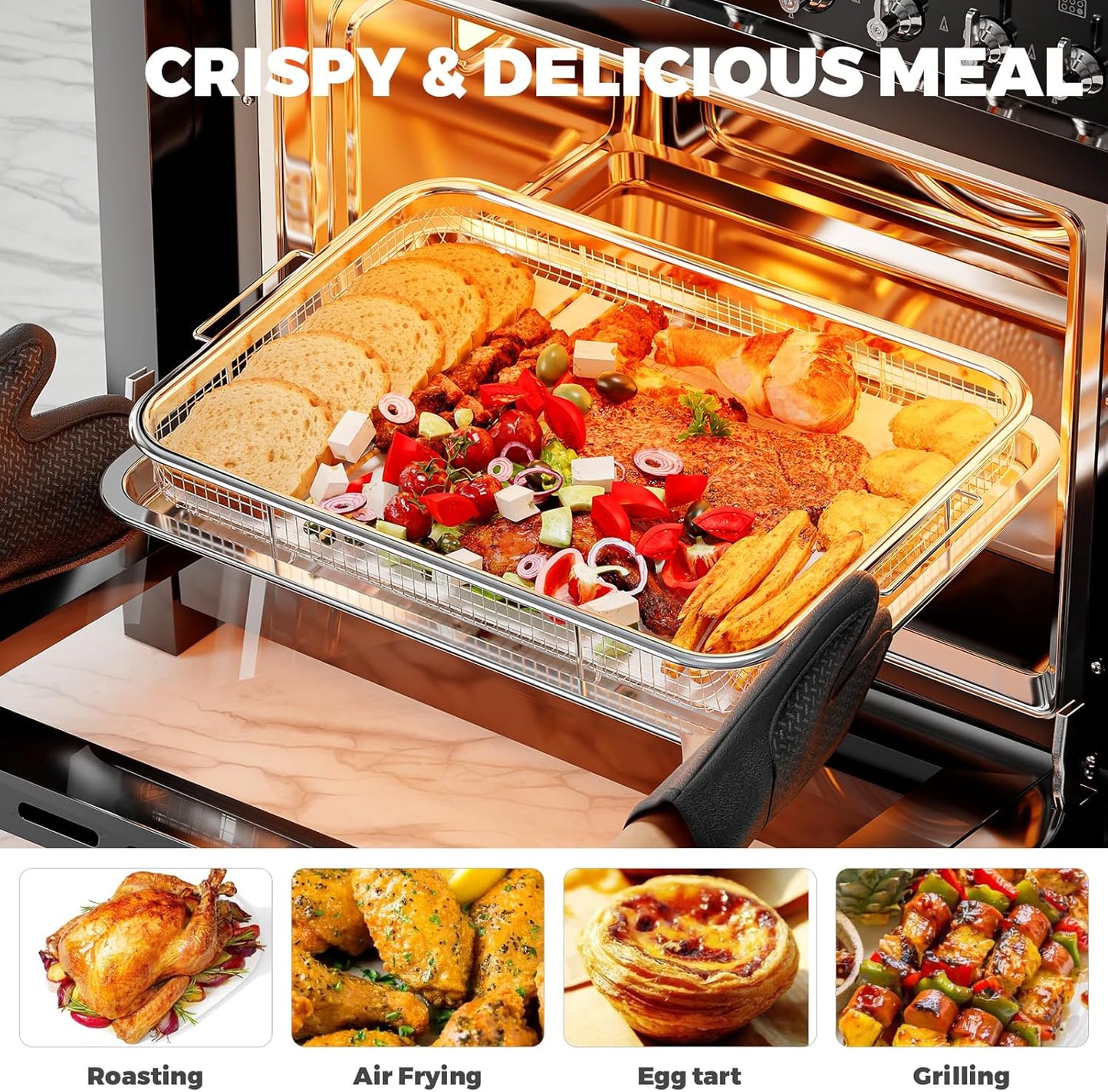 Air Fryer Basket for Oven, Air Fryer Basket and Stainless Steel Baking Tray Pant Oven Air Fryer Pan Rack for Cooking Baking Dishwasher and Broiling (13.1"x9.6" & 15.3"x11.1")