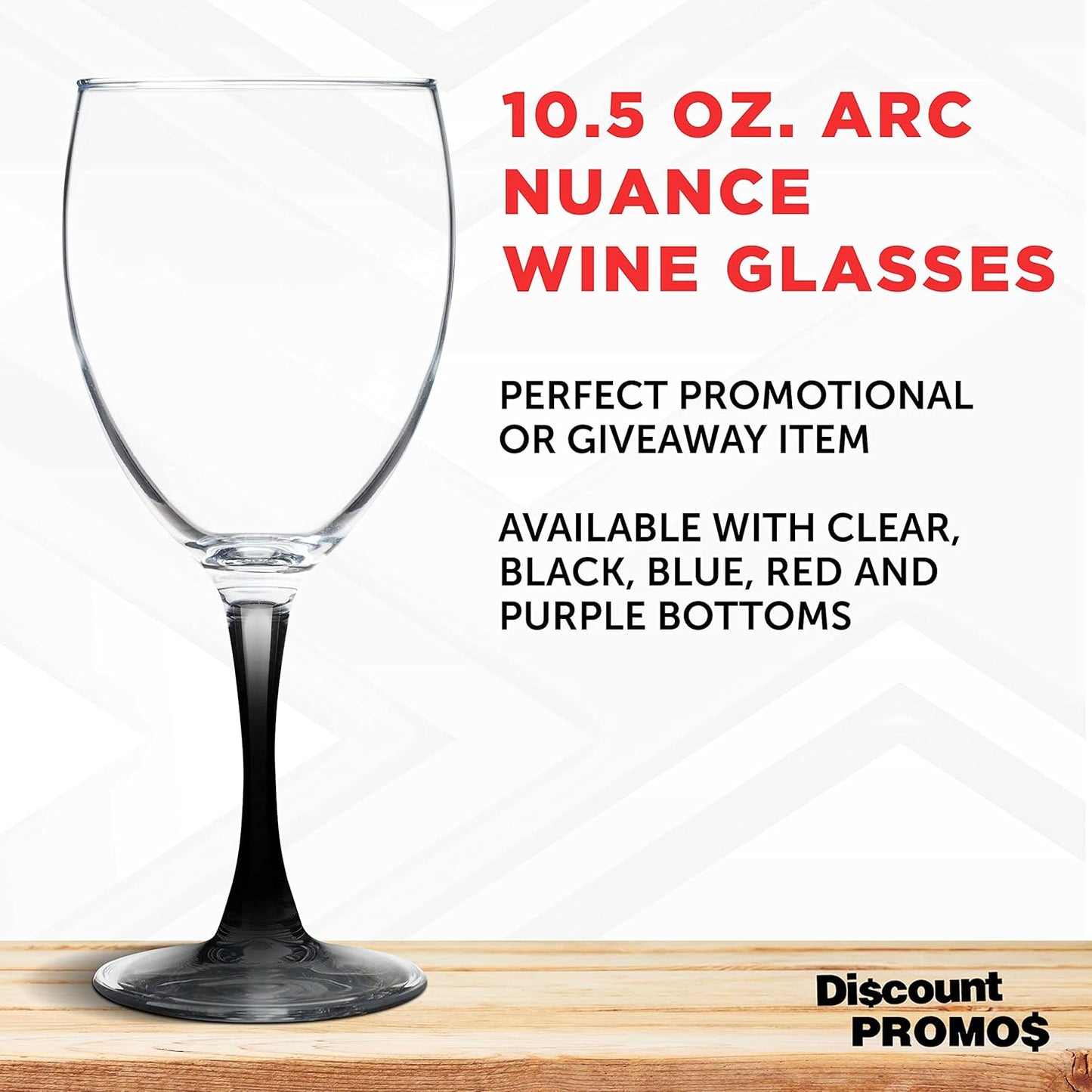 DISCOUNT PROMOS Nuance Wine Glasses by ARC 10.5 oz. Set of 10, Bulk Pack - Restaurant Glassware, Perfect for Red Wine, White Wine, Cocktails - Black