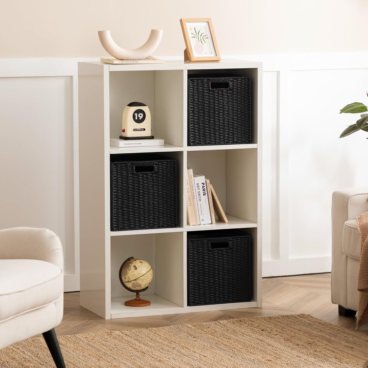 UBBCARE 2 Pack Wicker Basket, 11L×11H×10.5W inch Woven Paper Rope Storage Baskets for shelves, Foldable Cube Storage bin with Handle, Storage Basket for Organizing & Decor, Black