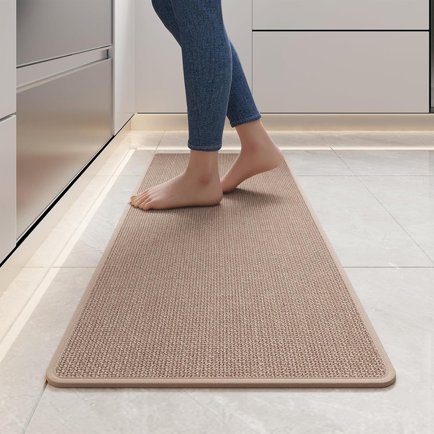 Kitchen mats for Floor, Water and Oil Absorbent Runner Rugs for Kitchen, Kitchen Mat in Front of Sink,Non-Slip and Washable Kitchen Rugs,Braided Quick Dry Kitchen Standing Mat 17x47 Brown