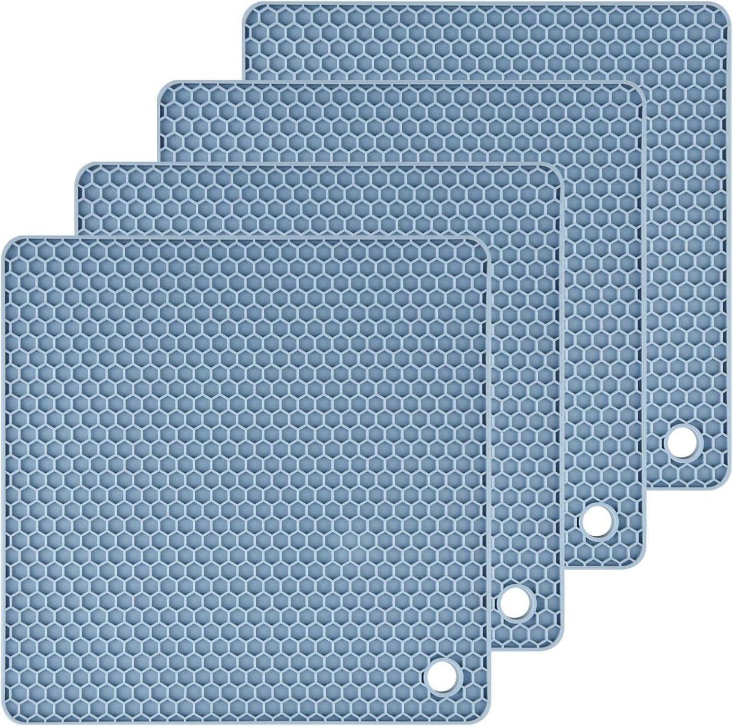 Silicone Trivets for Hot Dishes & Pans, Multi Pot Holders, Heat Resistant Mats for Countertop Set 4 Blue
