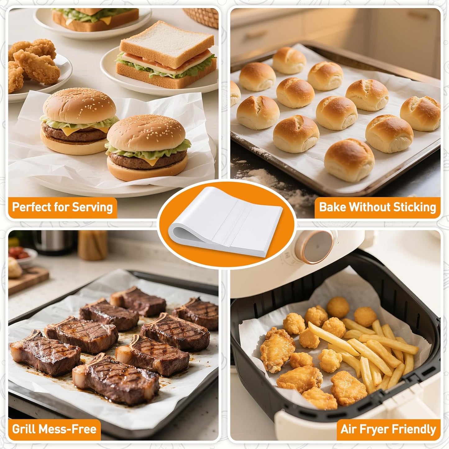 200 Pcs Parchment Paper Sheets for Baking – 12x16inch Baking Paper, White, Pre-Cut, Non-Stick, Heat-Resistant for Baking Grilling Air Fryer Steaming Bread Cup Cake Cookie and More