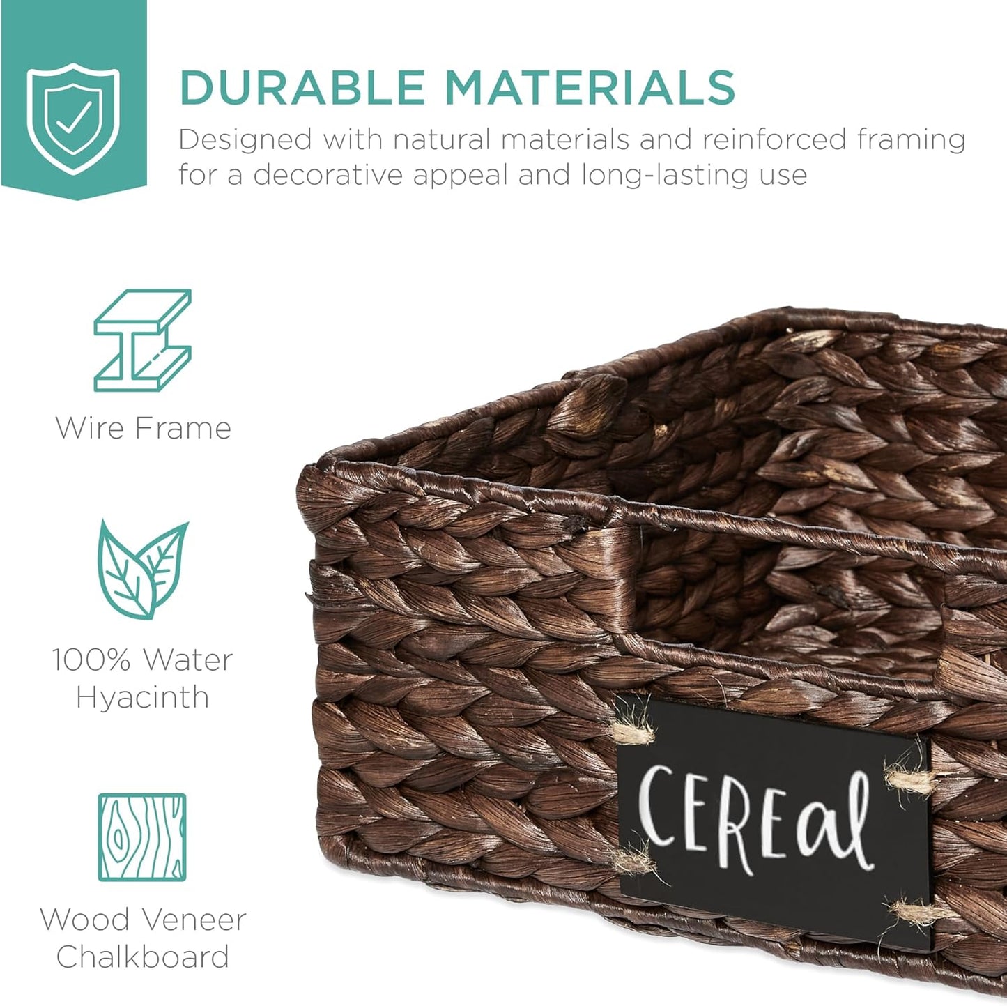 Best Choice Products Set of 4 13x12in Water Hyacinth Pantry Baskets, Woven Organizers w/Chalkboard Label, Chalk Marker - Brown