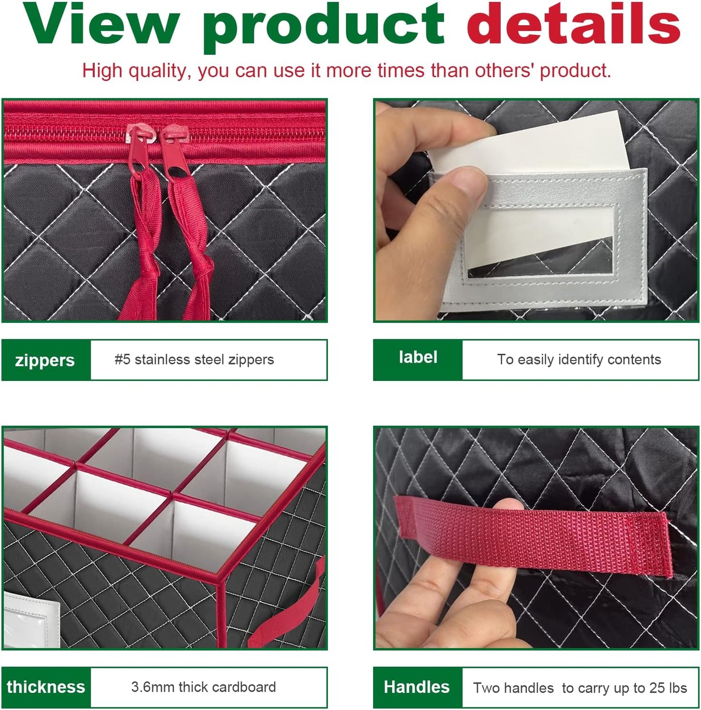 VERONLY Christmas Stemware Storage Cases with Dividers- Holds 24 Wine Glass Storage or Crystal Glassware Containers, China Storage Containers with 2 Handles and Lable Window -Set of 2 Black