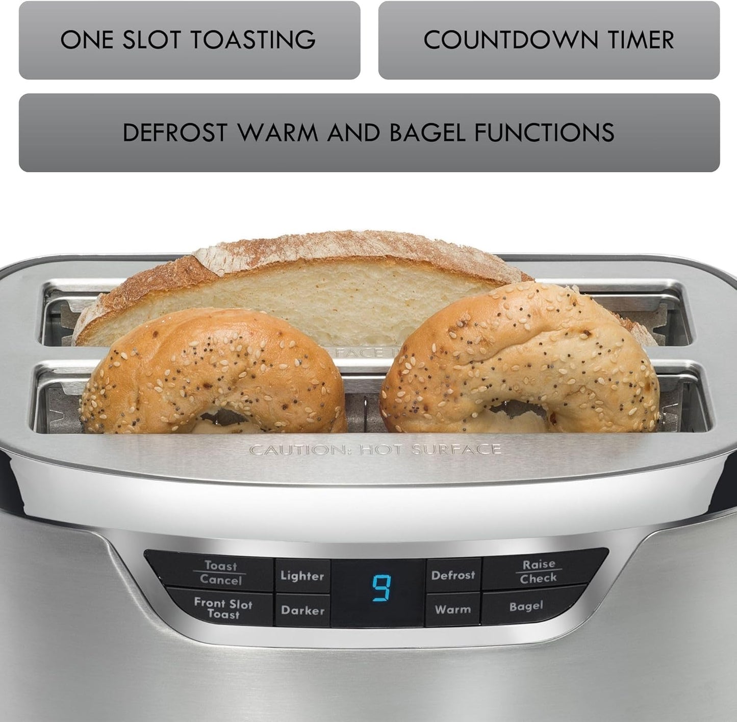 Kenmore Elite toaster 4 slice - long slot countertop kitchen appliance, tostadora de pan, front toast option, easy clean crumb tray, digital control, modern stainless steel design, bread bagel waffels
