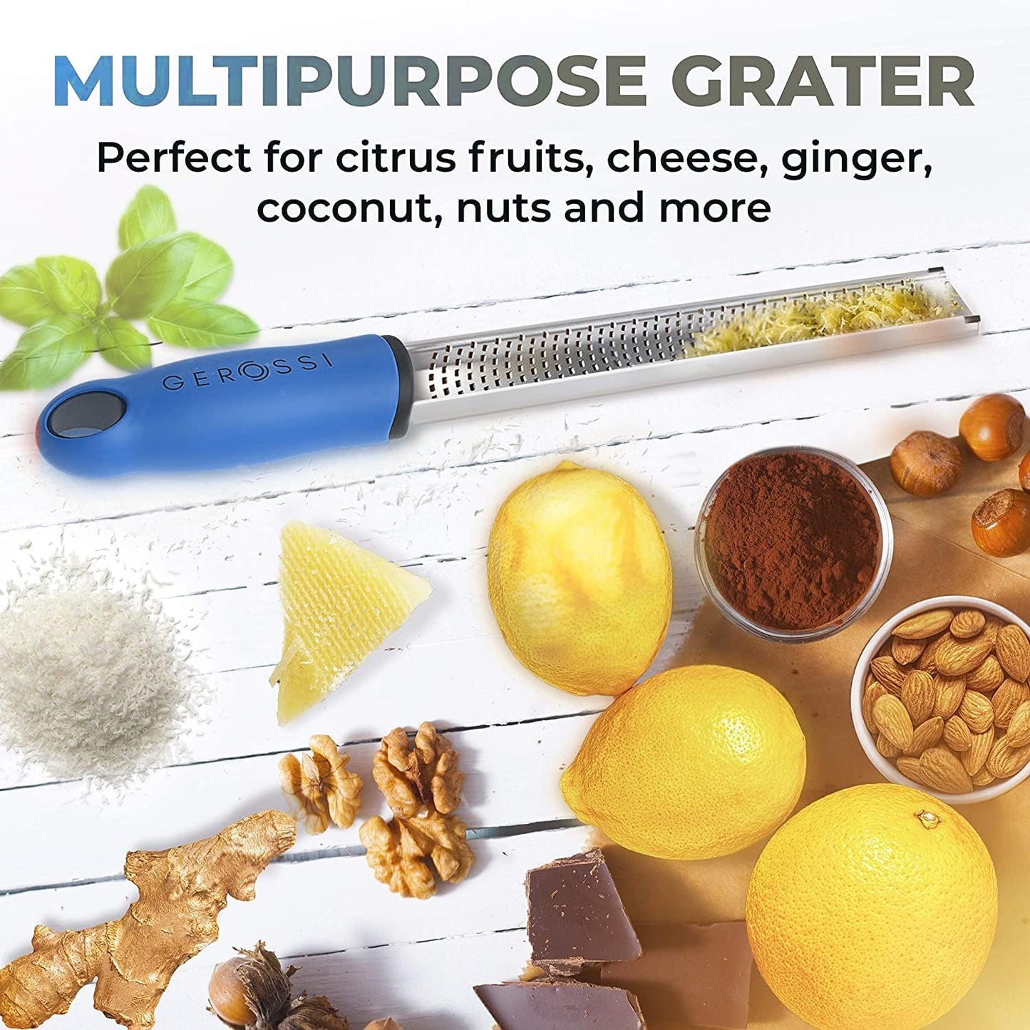 Stainless Steel Cheese Grater & Lemon Zester w/Extra Sharp Blade - Perfect for Lemon, Parmesan, Garlic, Chocolate - Spice Up any Dish in Seconds w/Your Premium Citrus Hand Grater with Handle - Blue