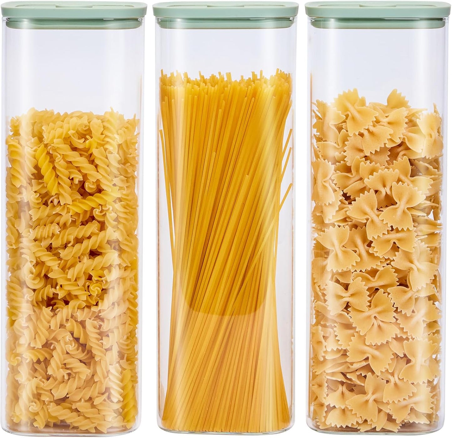 Square Glass Food Storage Jars with Lids[Set of 3], Perfect for Pasta, Cookies, Nuts, Coffee, Cereal, Flour, Organize Your Kitchen with these BPA-Free Glass Jars with Silicone Lids