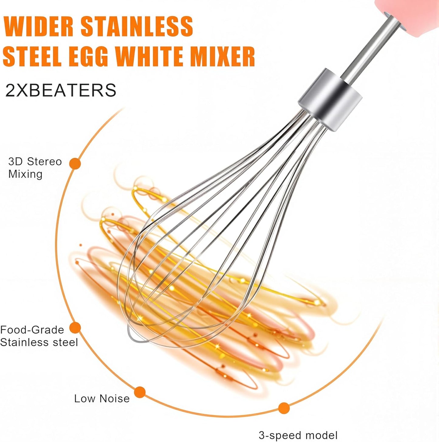 Electric Egg Beater Whisk, USB Charging Mixer, Three-Speed Adjustment, Suitable for Whisking Eggs, Cream, Sauce, Jam Supplements and More, Pink