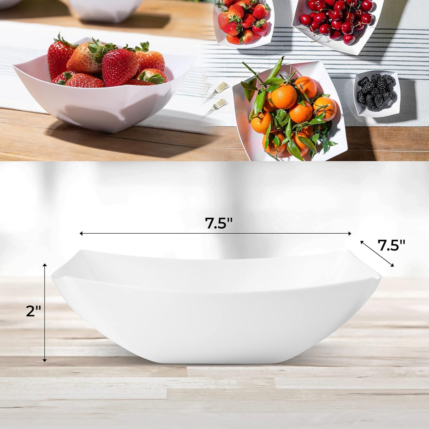 Posh Setting - White Plastic Serving Bowls for Party (32oz - 4 Pack) Square Bowls, Disposable Chip Bowls, Candy Bowls for Party Table, Salad & Fruit Bowls for Party, Candy Containers for Candy Buffet