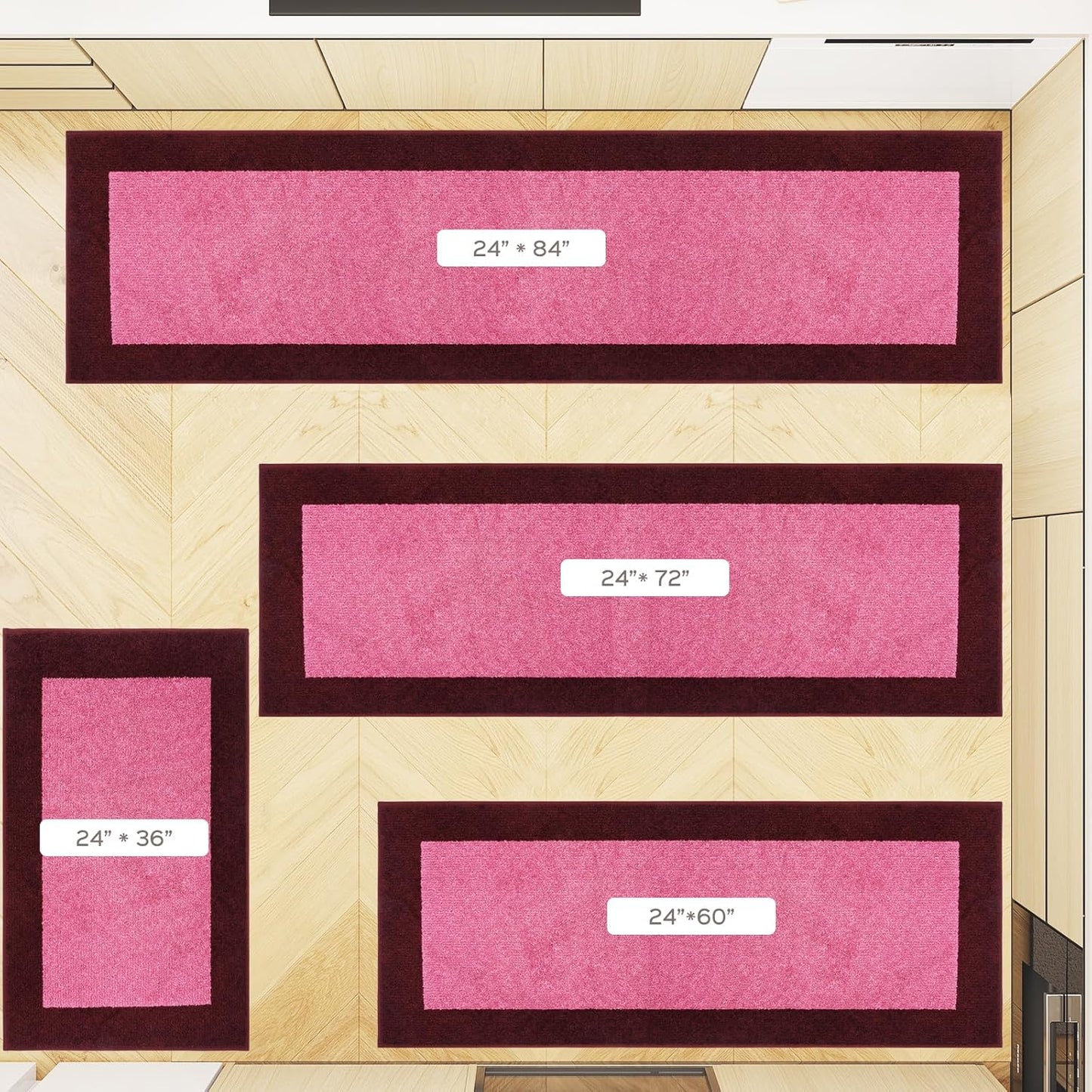 Machine Washable Runner Rugs Set of 2, (24" x 36"+ 24" x 60"), Non Slip Kitchen Mats for Floor, Absorbent Entryway Rug for Kitchen, Bedroom, Hallway, Bathroom, Door (Roll Packing)