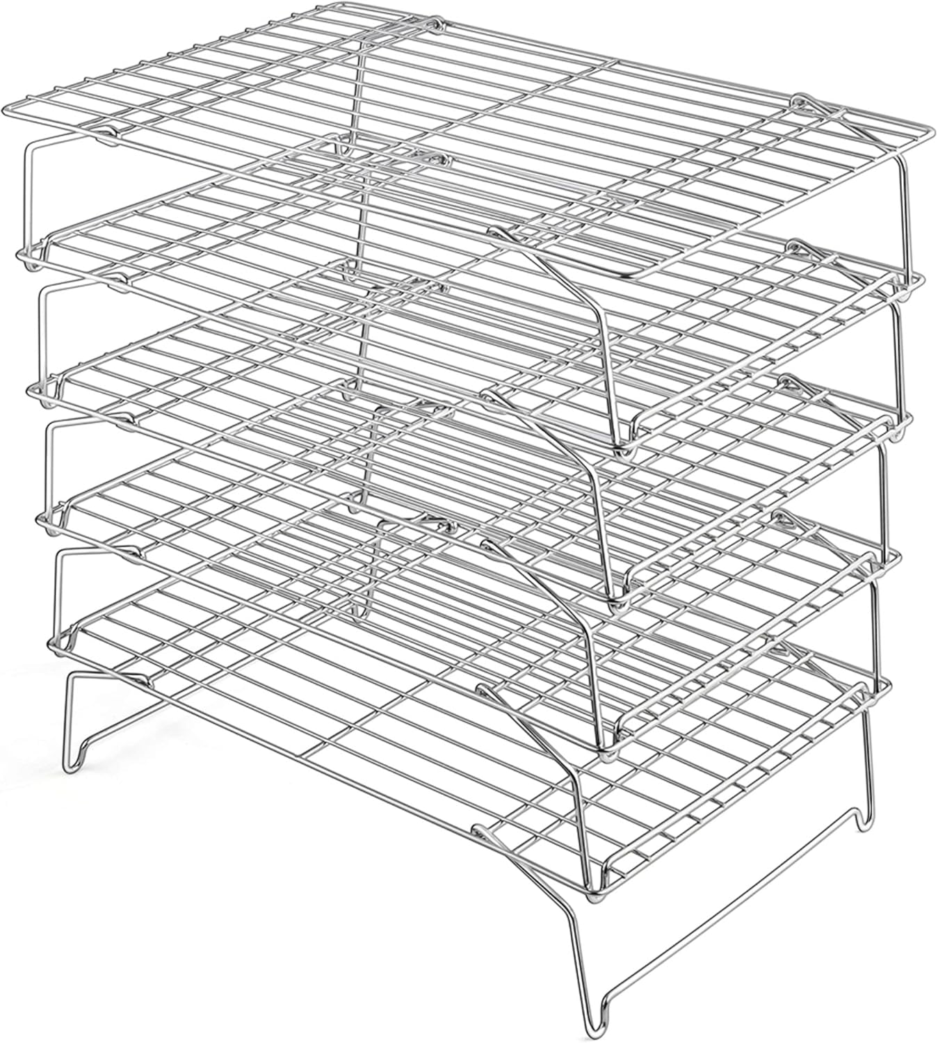 15IN x 10IN Cooling Baking Rack Set of 5, Leonyo 5-Tier Stackable Stainless Steel Wire Baking Cooking Racks Set for Cookie, Pizza, Cup Cake, Raised & Folding Feet
