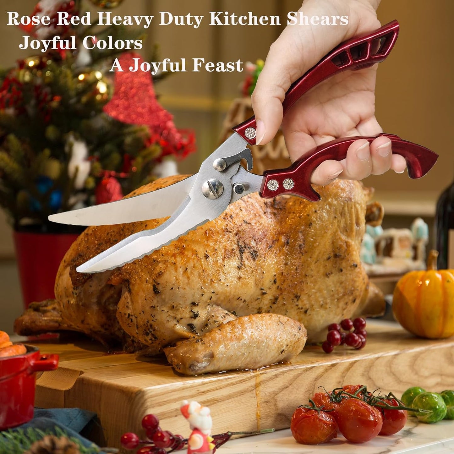 Heavy Duty Kitchen Shears by ANDONG, Kitchen Scissors,Stainless Steel Poultry Shears Heavy Duty Professional, Red