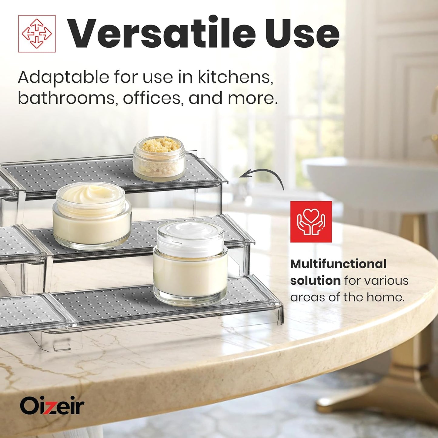 Expandable Spice Organizer Rack (2-PACK) - 3-Tier - Clear Adjustable Tiered Shelf Spices Organization for Kitchen Cabinet and Pantry Storage