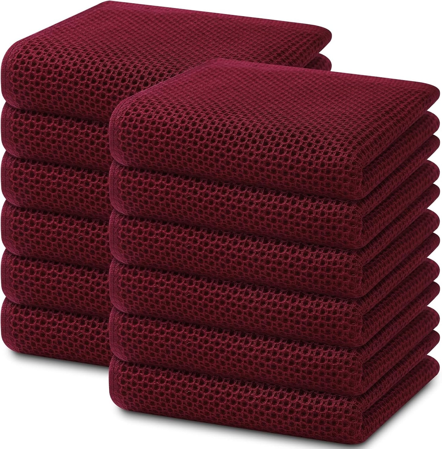 Homaxy 100% Cotton Waffle Weave Kitchen Dish Towels, Ultra Soft Absorbent Quick Drying Cleaning Towel, 13 x 28 Inches, 12-Pack, Burgundy