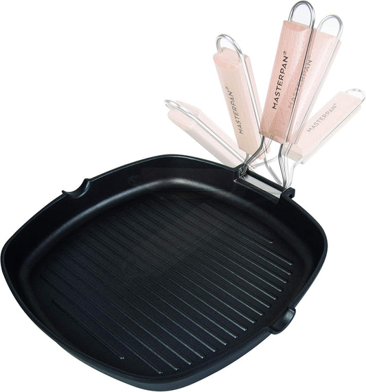Non-Stick Grill Pan Wooden, 11", Folding Handles