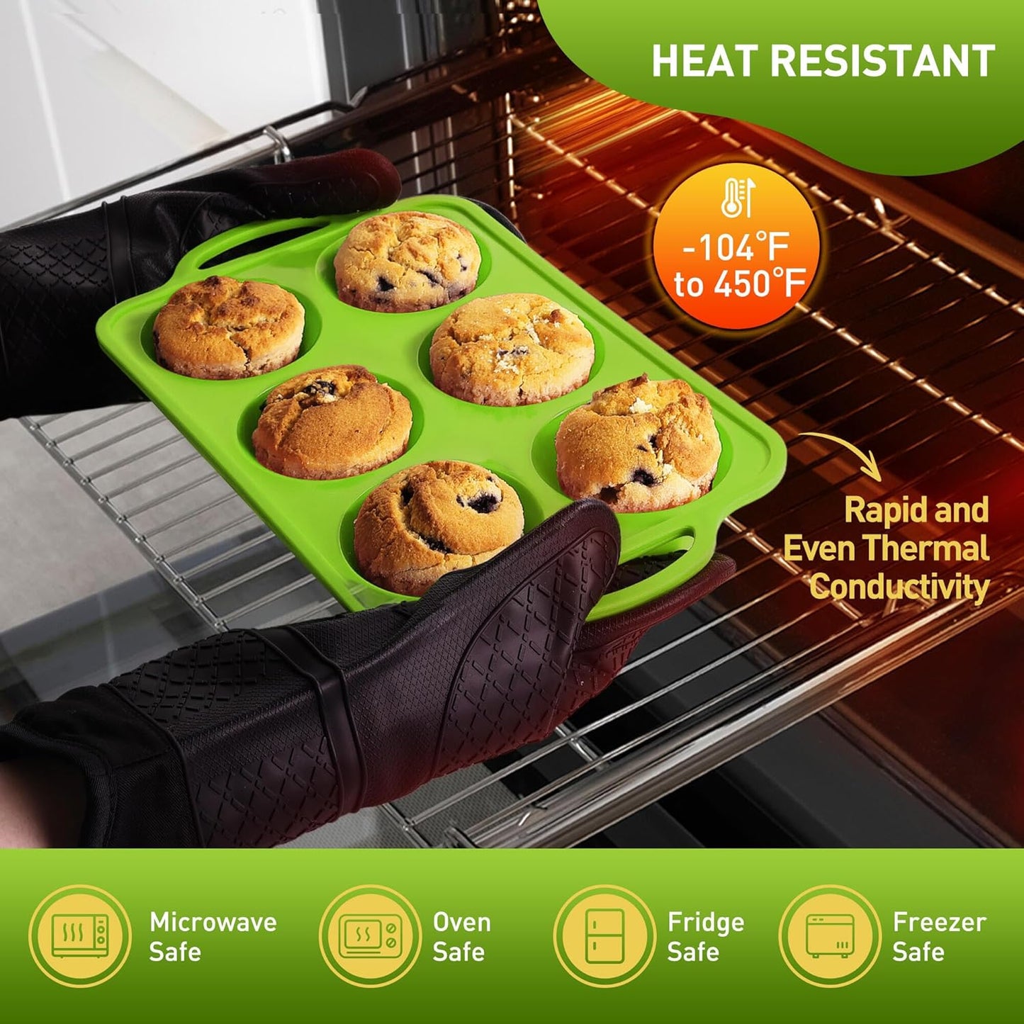 2 Packs 6 Cups Silicone Muffin Pan with Metal Reinforced Frame Jumbo Size Cupcake Pan Tray Egg Bites Silicone Circle Cookie Molds Muffin Tin Tart Pans Baking Sheet Set for Breakfast Sandwiches