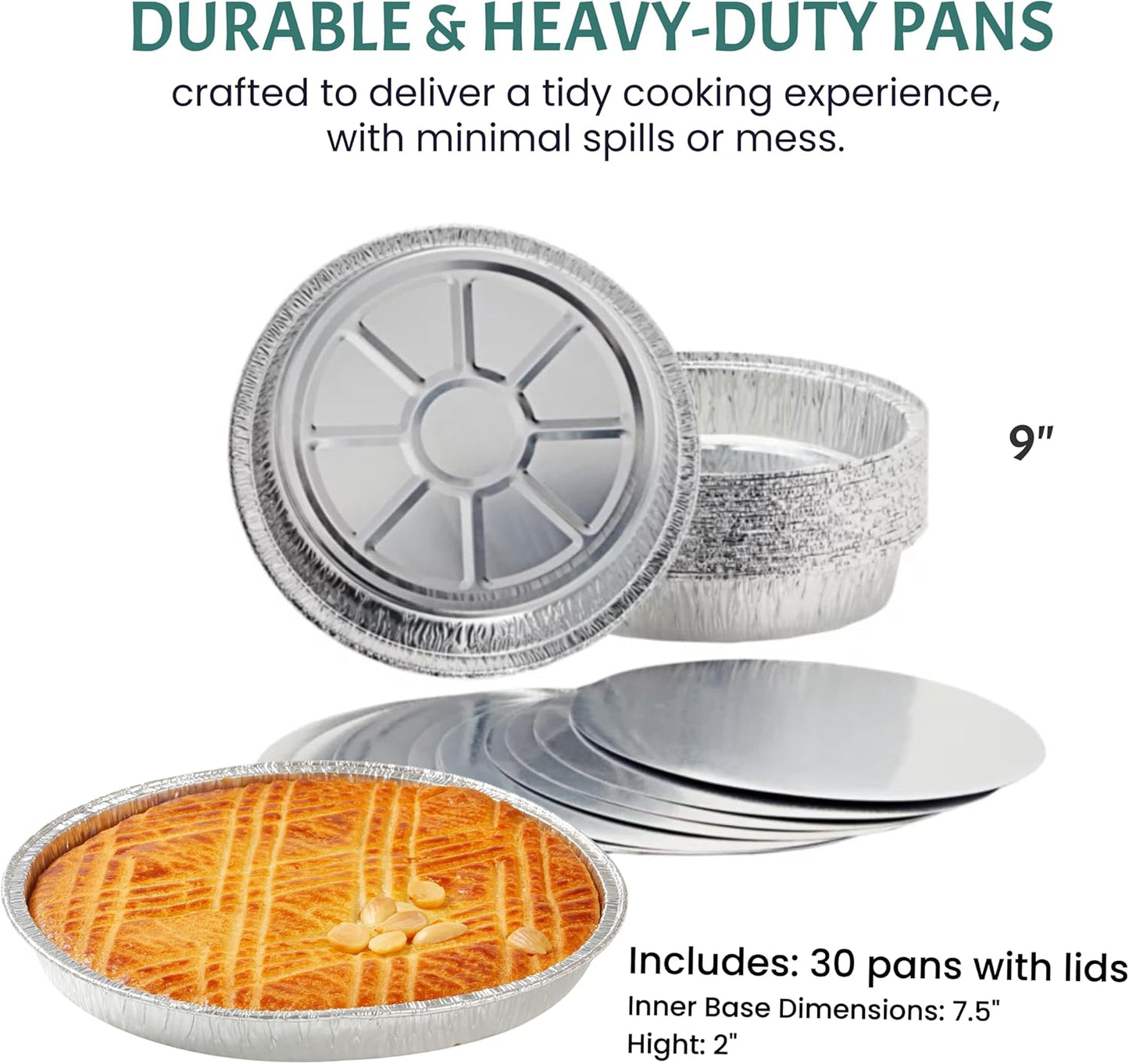 FUNSTITUTION Round Aluminum Pans with Lids (30 Pack) - 9 Inch Disposable Pie Pans - Round Aluminum Foil Pans For Baking, Grilling, Cooking, Storing, Prepping - Pie Tins with Lids