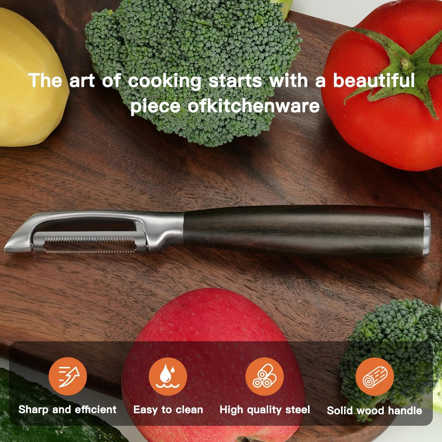 Serrated Blade Premium I Type 304 Stainless Steel Multifunctional Kitchen Peeler Real Wood Handle Ultra Sharp Blade Vegetable Potato Apple（Agarwood）