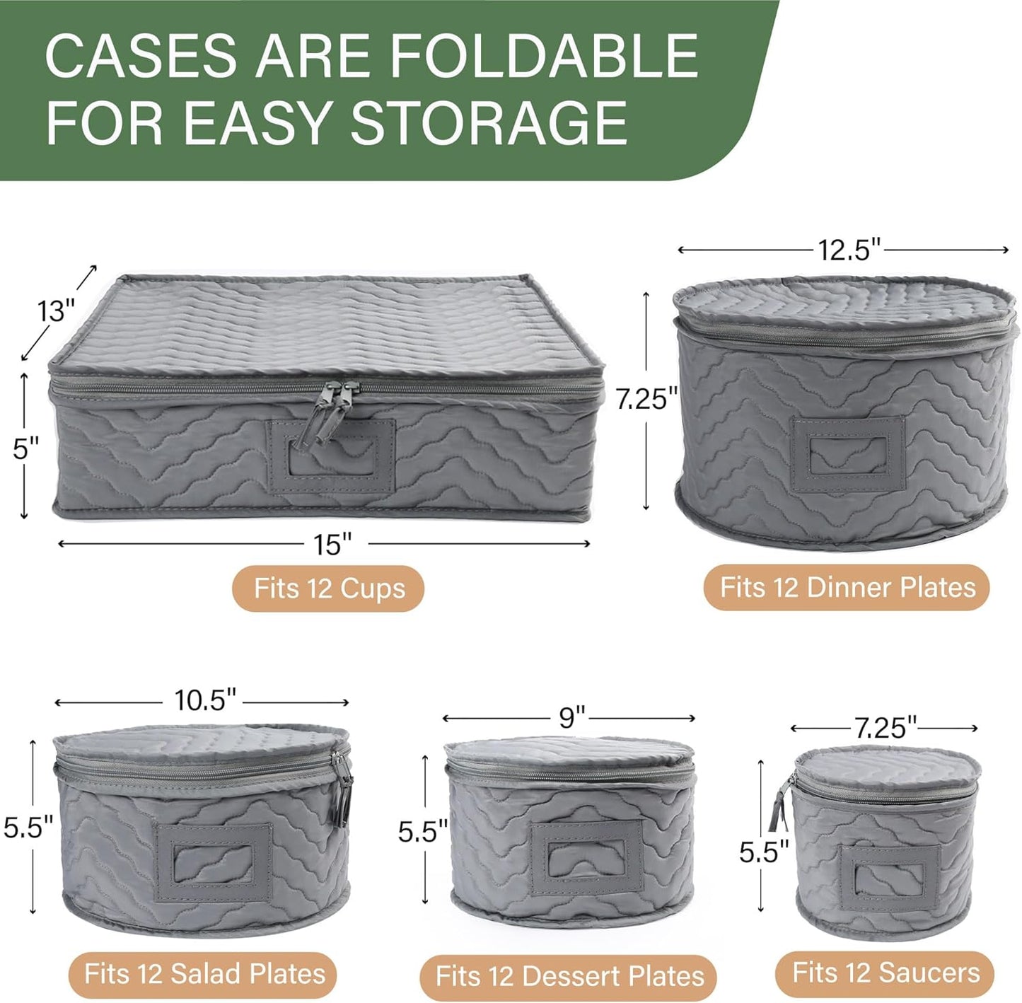 LotFancy China Storage Containers, Quilted 5-Piece Set Storage Box, Chinaware Dinnerware Dish Plate Mug Cup Storage Case, 48 Felt Protectors, Cardboard Dividers Included