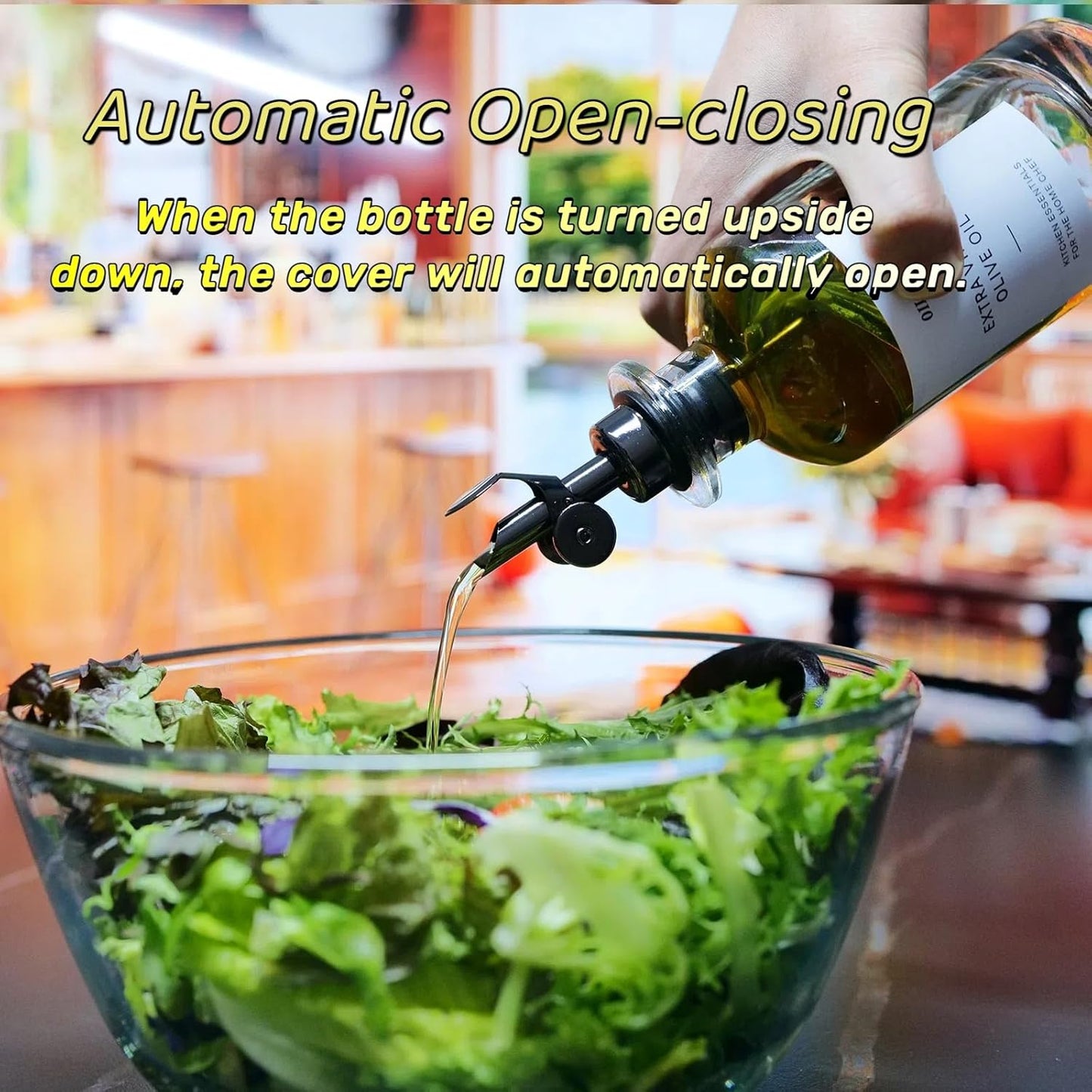 Olive Oil Dispenser Spout, Weighted Liquor Pour Spout, Syrup Dispenser Spout, Stainless Steel Automatic Pour Spouts for Liquor Bottles, Oil Bottles, Vinegar, Syrup and Alcohol 2 Pack Black