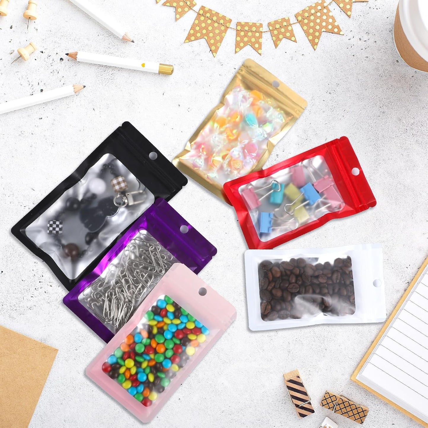 200 Pack Resealable Mylar Holographic Bags Food Storage Smell Proof Bags with Front Window Foil Packaging Pouch for Candy Sample Jewelry Small Business 3.15×5.51 Inch, Blue Fade Purple