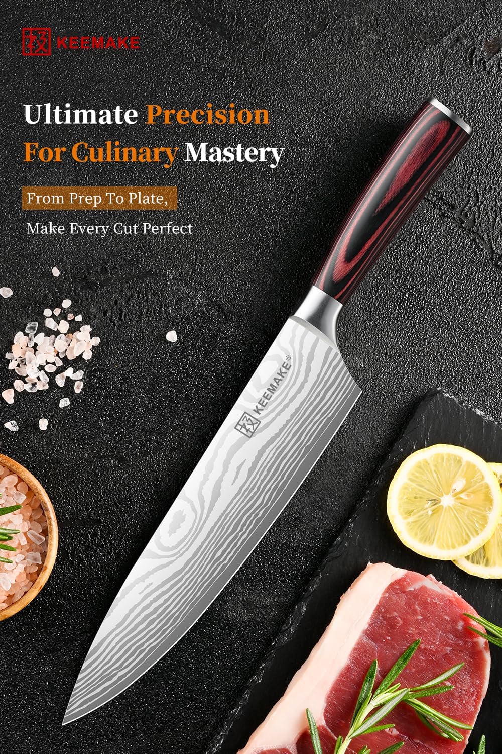 KEEMAKE Chef Knife 8 Inch - Ultra Sharp Kitchen Knife 1.4116 High Carbon Stainless Steel Blade, Ergonomic Handle, Professional Meat Knife for Home Cooking & Chefs, w/Sheath & Gift Box