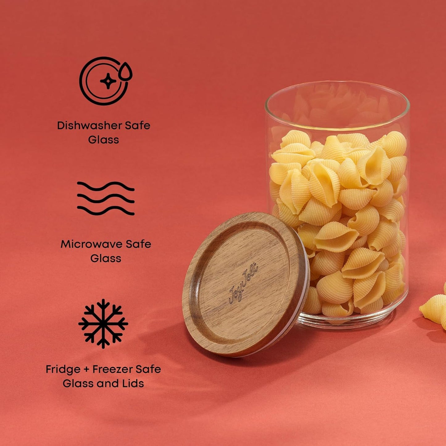 JoyJolt Holden 7-Piece Stackable Glass Storage Containers with Lids, Airtight Food Canister Set with Acacia Wood Lids, Round Stacking Pantry and Kitchen Containers for Pasta, Flour, Sugar, Coffee