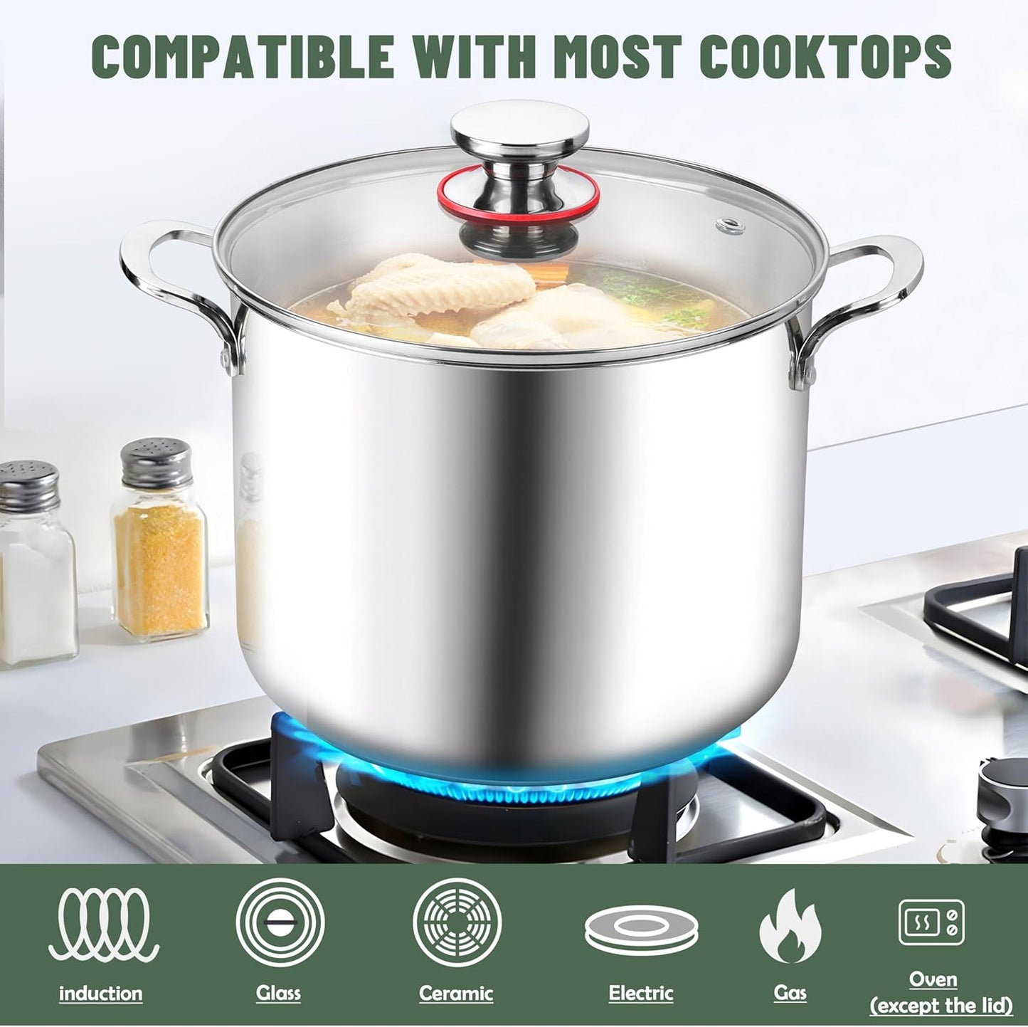 Herogo 12 Quart 18/10 Stainless Steel Stock Pot with Lid, Large Heavy Duty Soup Pot Compatible with Electric, Gas, Induction and Gas Cooktops, Dishwasher Safe