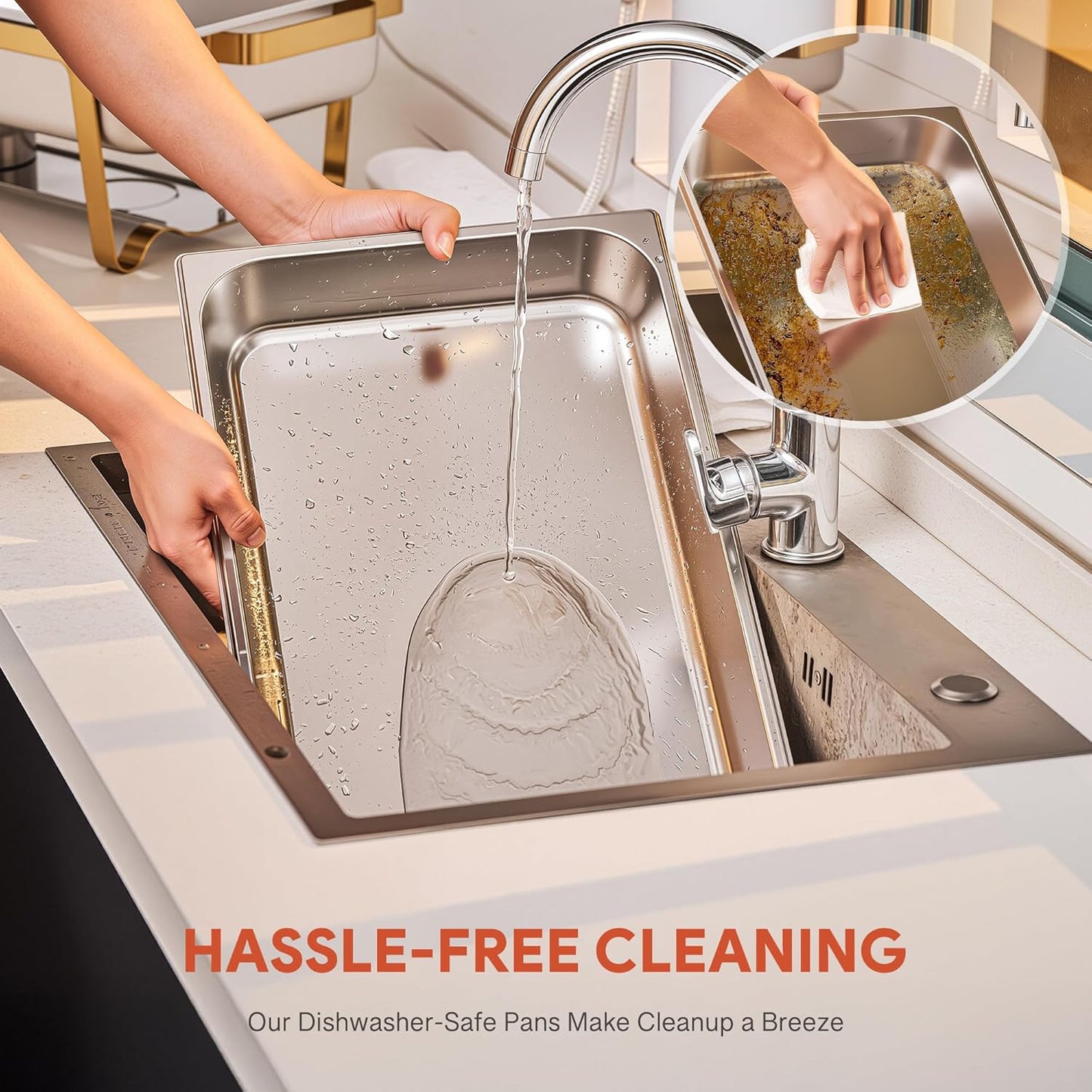 WILPREP Chafing Dish for Buffet, 9 qt Chafer and Buffet Warmer Set with Full Size Food Pan & Foldable Frame, Food Grade Stainless Steel Food Warmer for Parties Buffets Banquets Dinners, Gold & Silver