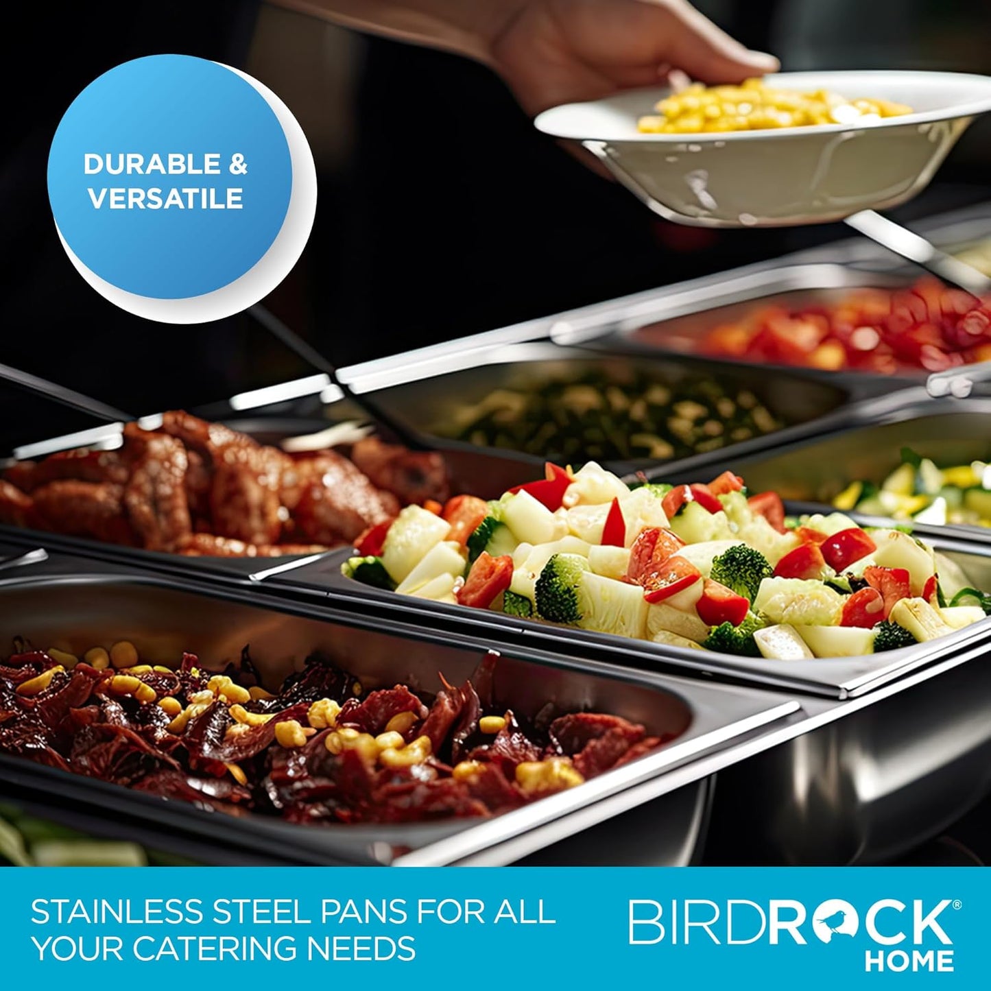 BIRDROCK HOME Stainless Steel Steam Table Pan Lids - Restaurant and Catering Supplies - 24 Gauge Steel - Perfect for Meal Prep, Cooking, and Food Storage Container - 6 Pack, Fits Full-Size Hotel Pans
