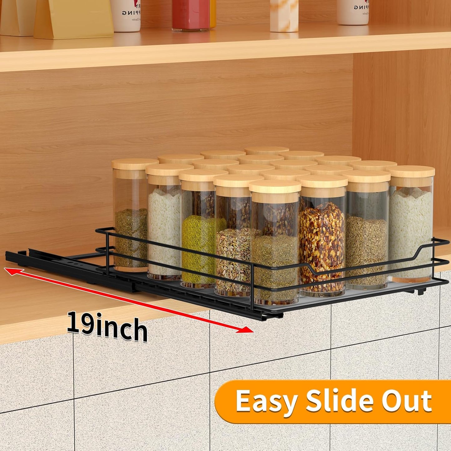 Pull Out Spice Rack Organizer for Cabinet, Heavy Duty Slide Out Spice Rack Organizer for Kitchen Cabinets and Pantry, Fits Spices, Sauces, Canned Food (8.5''Wx10.5''Dx2.5''H)