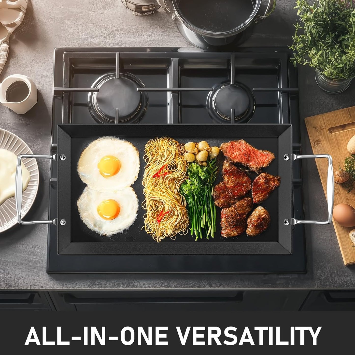 Utheer Upgraded Nonstick Cast Iron Griddle for Gas Grill, 26.7 x8.6" Double Burner Griddle Flat Top Grill Plate for Gas/Electric/Charcoal, Lightweight, Durable, Easy to Clean, for Stovetop,Camping,BBQ